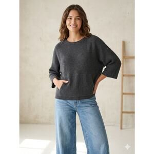 J. Jill Pure Jill Oversized Linen Wool Knit Sweater Dark Gray Boxy Dolman XS
